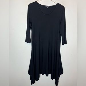 Eileen Fisher Long Sleeve Round Neck Black Jersey Knit Shift Dress. Size large